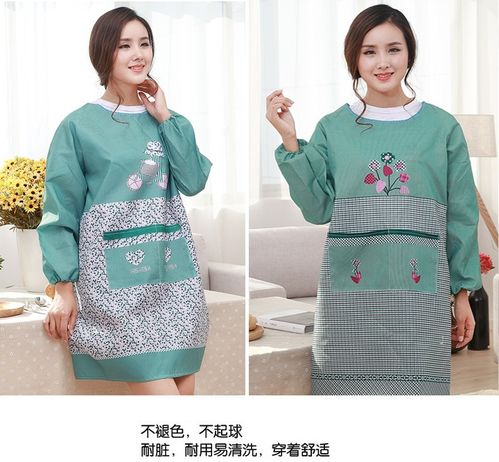 韓版時(shí)尚長(zhǎng)袖圍裙廚房防油防污罩衣反穿衣媽媽裝冬季加大圍裙罩衣