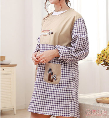 【0廠家直銷韓式廚房長袖三棵樹刺繡棉麻圍裙女士防水防油反穿衣批發】義烏市進財塑料袋廠 - 產品庫