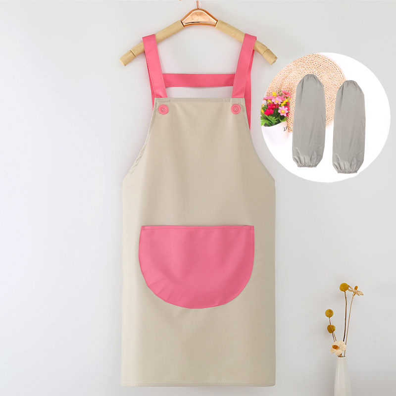 圍裙印字奶茶店印LOGO母嬰店美甲美睫工作服咖啡茶廳粉色