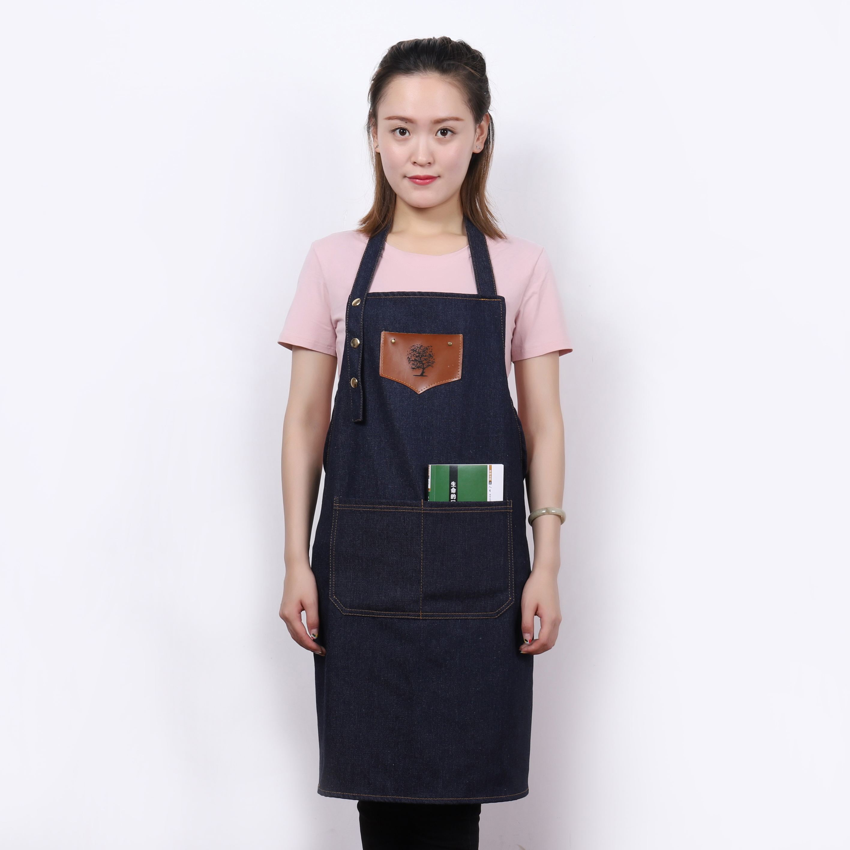 單肩牛仔圍裙奶茶茶店咖啡師文藝師美發(fā)美術(shù)圍裙
